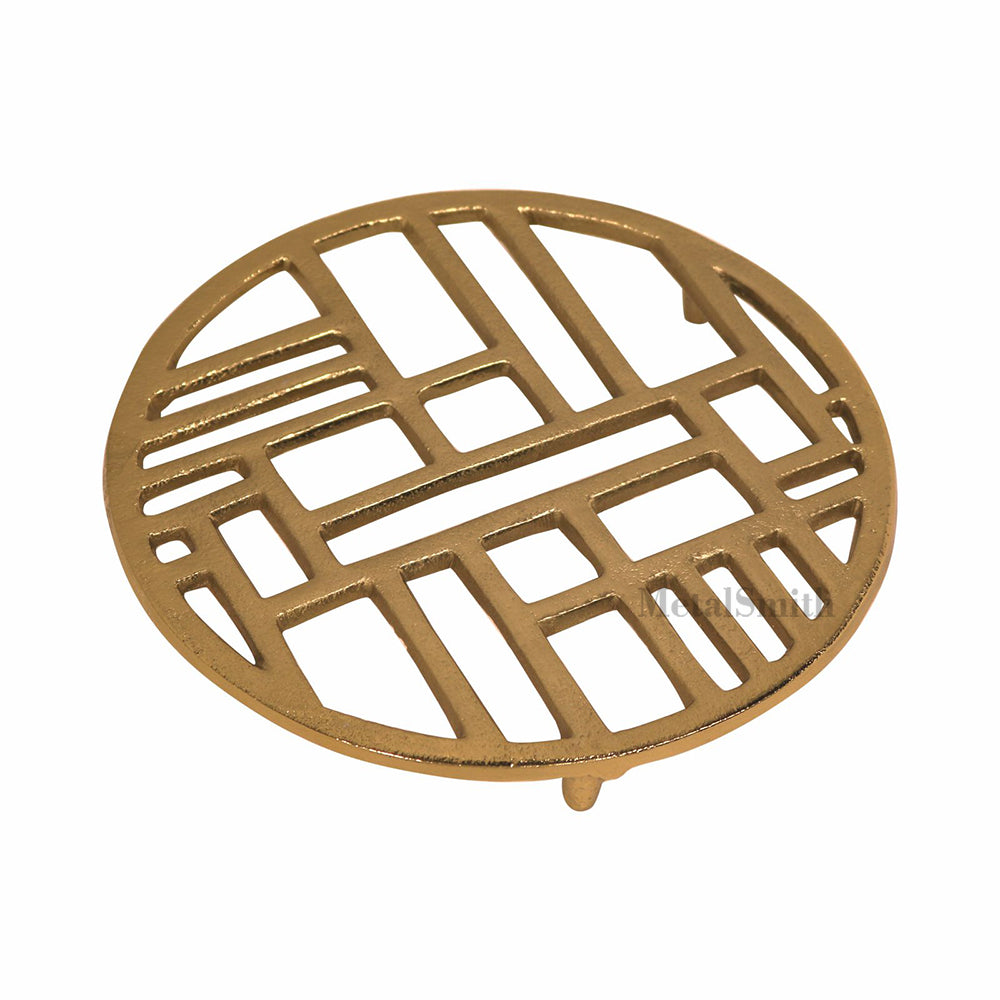 Metal Round Non-Slip Dining Place Gold Finish Trivet For Kitchen ( Pack of 1 )
