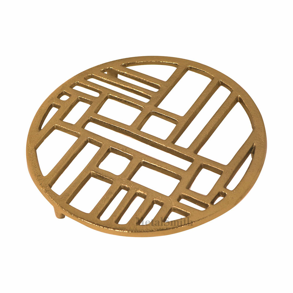 Metal Round Non-Slip Dining Place Gold Finish Trivet For Kitchen ( Pack of 1 )