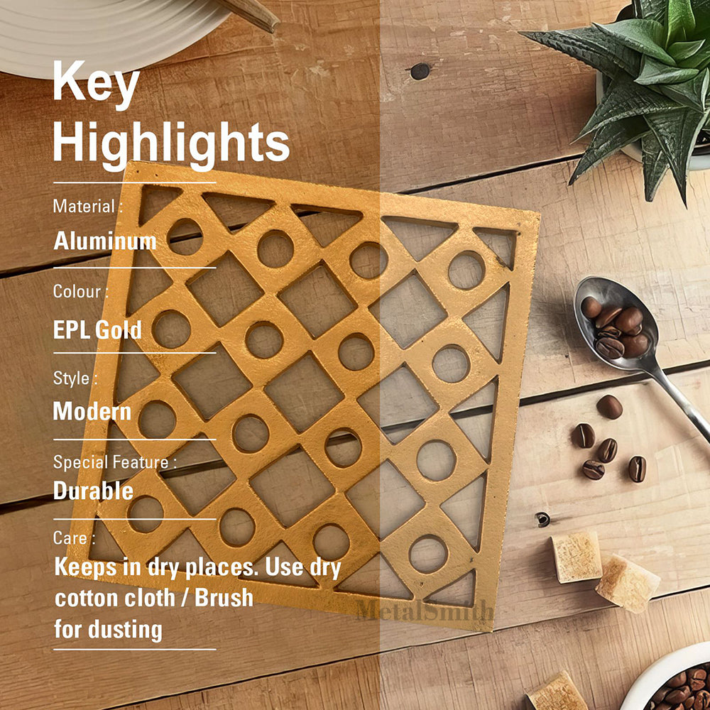 Metal Square Non-Slip Dining Place Gold Finish Trivet For Kitchen ( Pack of 1 )