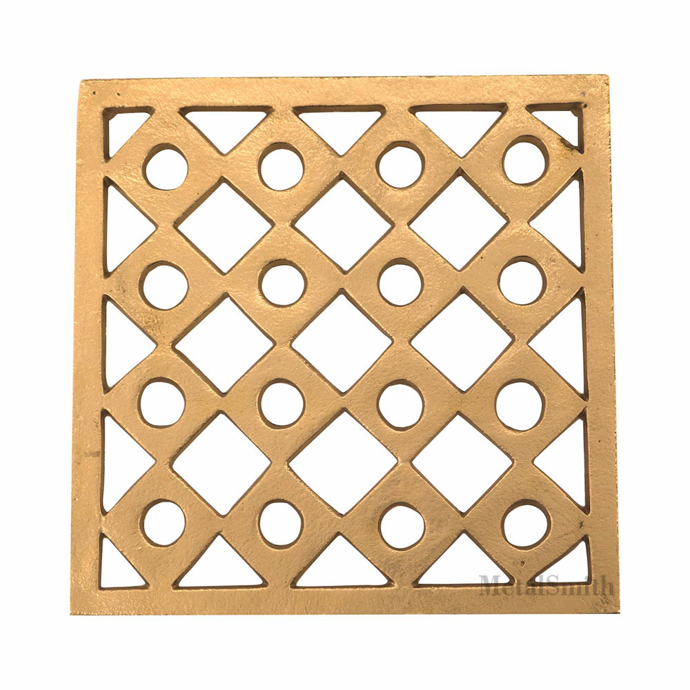 Metal Square Non-Slip Dining Place Gold Finish Trivet For Kitchen ( Pack of 1 )