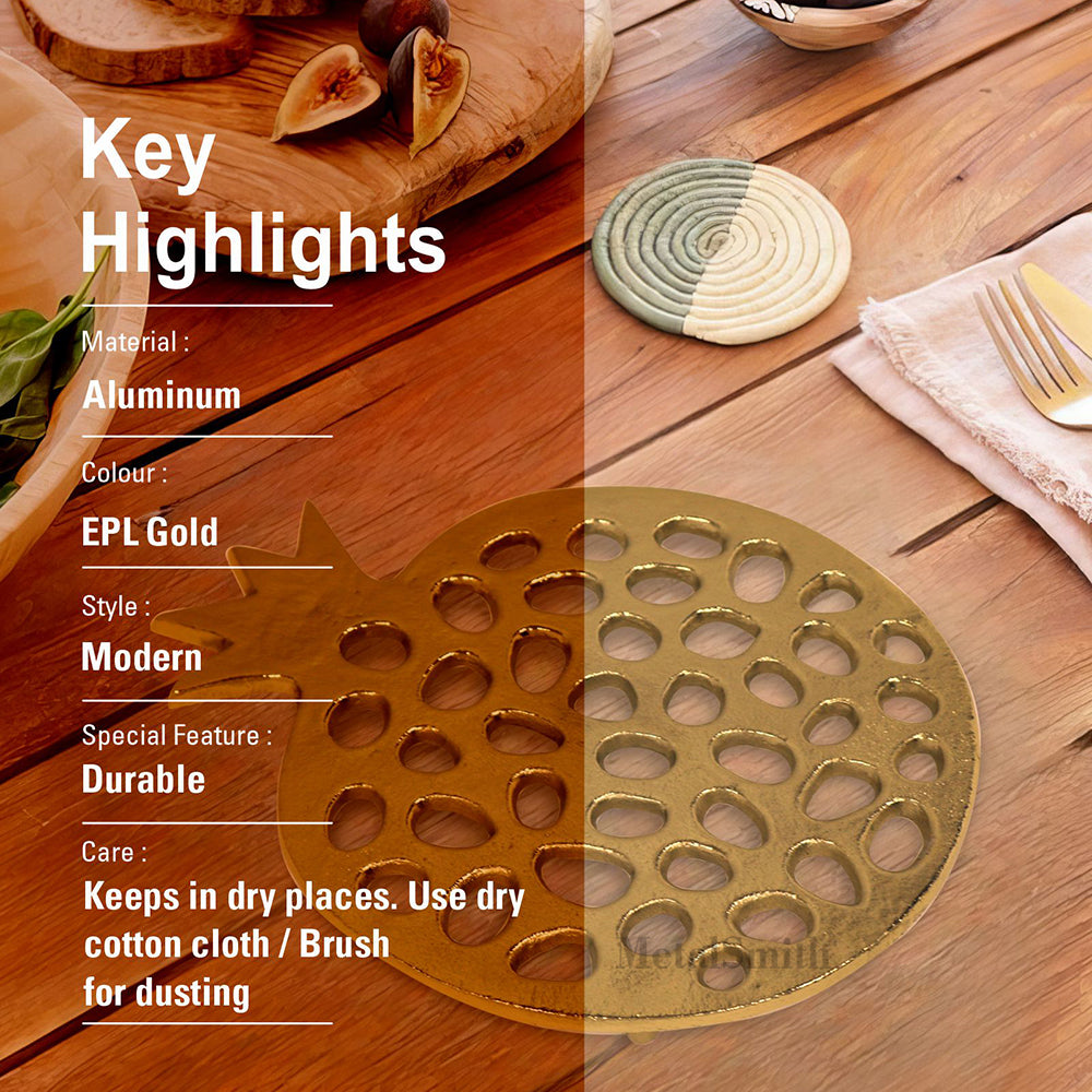 Metal Designer Non-Slip Dining Place Gold Finish Trivet For Kitchen ( Pack of 1 )