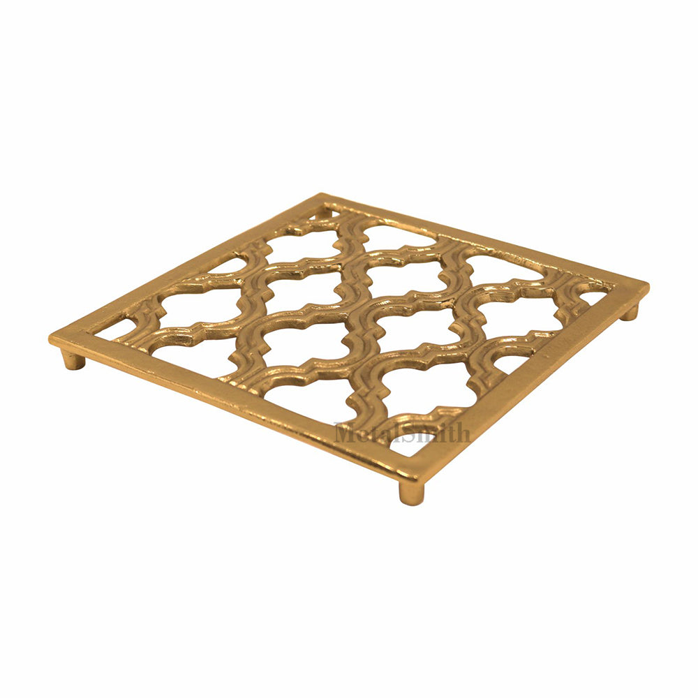 Metal Square Non-Slip Dining Place Gold Finish Trivet For Kitchen ( Pack of 1 )