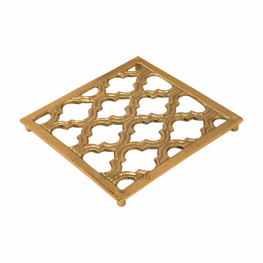 Metal Square Non-Slip Dining Place Gold Finish Trivet For Kitchen ( Pack of 1 )