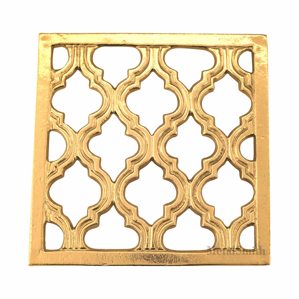 Metal Square Non-Slip Dining Place Gold Finish Trivet For Kitchen ( Pack of 1 )