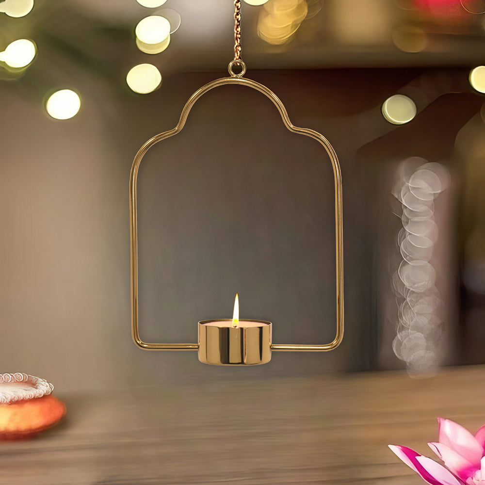 Metalsmith Tea Light Holder Iron Decorative Tealight Holder (Gold, Pack of 1)