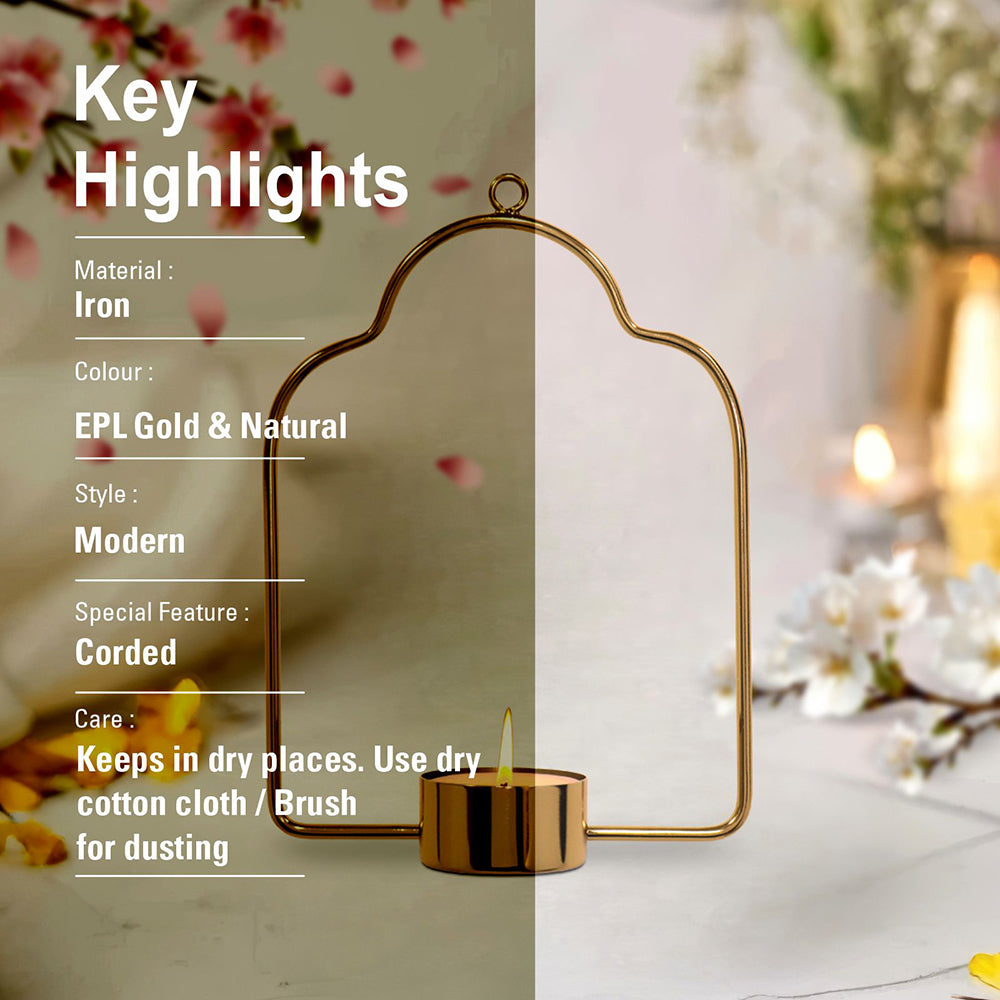 Metalsmith Tea Light Holder Iron Decorative Tealight Holder (Gold, Pack of 1)