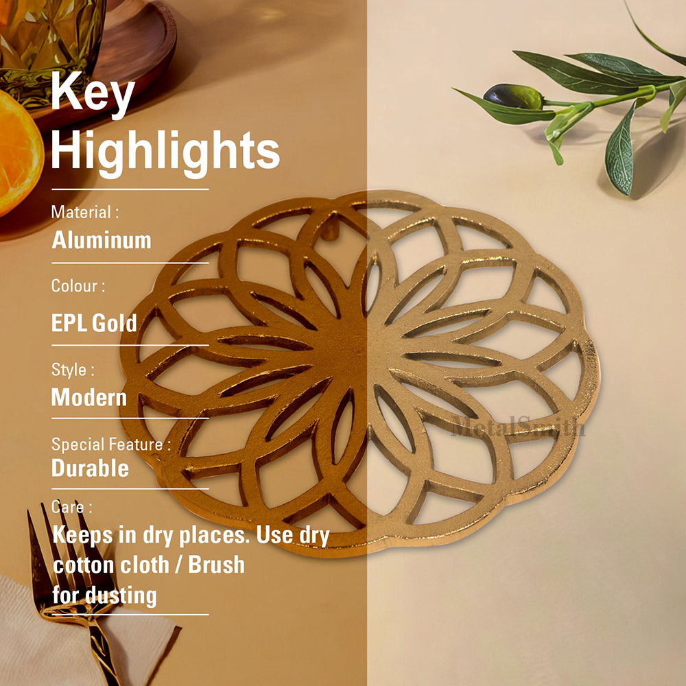 Metal Round Non-Slip Dining Place Gold Finish Trivet For Kitchen ( Pack of 1 )