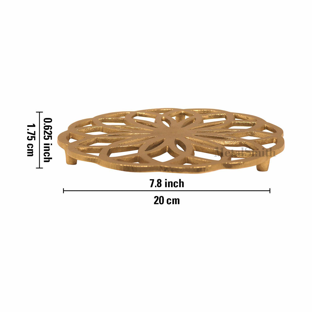 Metal Round Non-Slip Dining Place Gold Finish Trivet For Kitchen ( Pack of 1 )