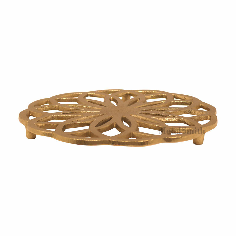 Metal Round Non-Slip Dining Place Gold Finish Trivet For Kitchen ( Pack of 1 )