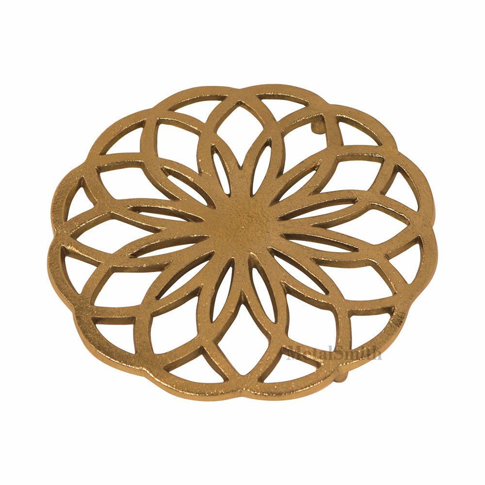 Metal Round Non-Slip Dining Place Gold Finish Trivet For Kitchen ( Pack of 1 )