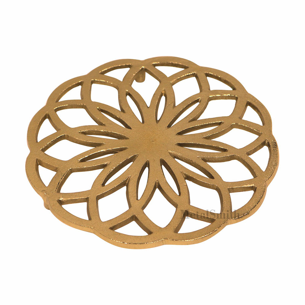Metal Round Non-Slip Dining Place Gold Finish Trivet For Kitchen ( Pack of 1 )