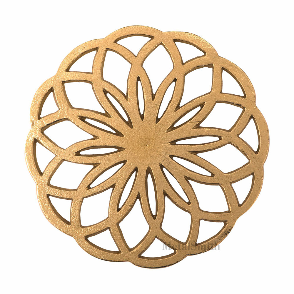 Metal Round Non-Slip Dining Place Gold Finish Trivet For Kitchen ( Pack of 1 )