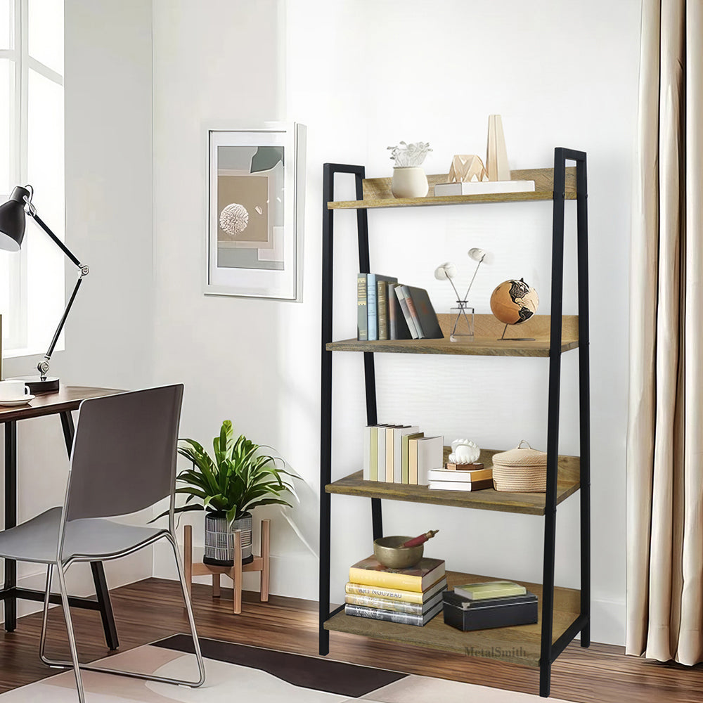 Elegant Modern Design Wooden Shelf , Multipurpose, Wall Corner Table, Iron, Wooden Wall Shelf (Number of Shelves - 4, Black)