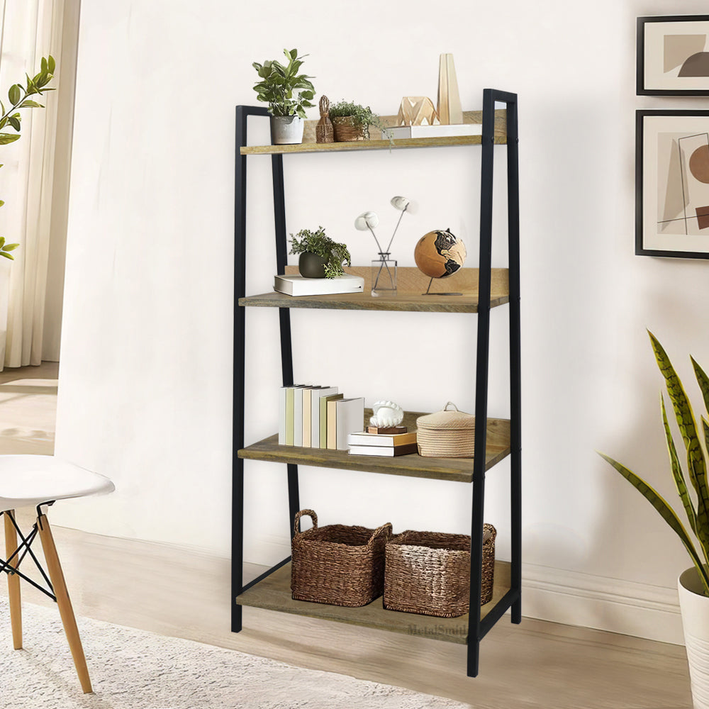 Elegant Modern Design Wooden Shelf , Multipurpose, Wall Corner Table, Iron, Wooden Wall Shelf (Number of Shelves - 4, Black)
