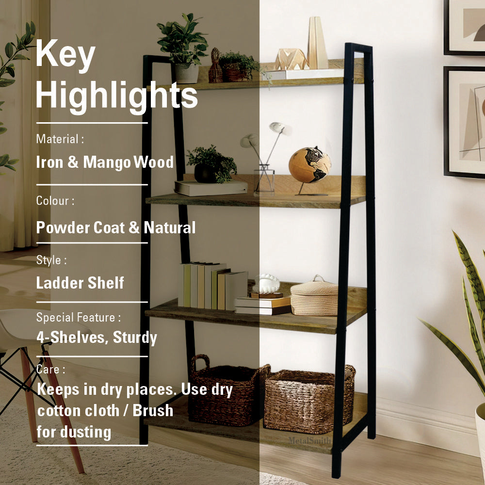 Elegant Modern Design Wooden Shelf , Multipurpose, Wall Corner Table, Iron, Wooden Wall Shelf (Number of Shelves - 4, Black)