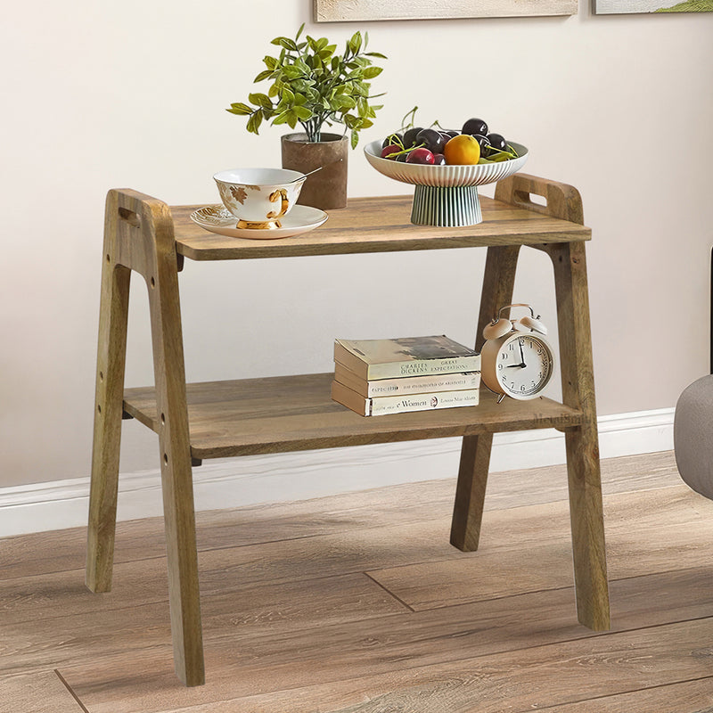 Rise Wooden Study Table With 2 Shelves - Natural