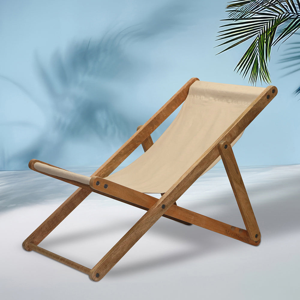 The Better Home Recliner Chair for Home Recline |Folding Chair/Camping Chair/Foldable Chair/Garden Chair |Outdoor Chair/Outdoor Furniture / Wooden & Fabric Material (Natural)
