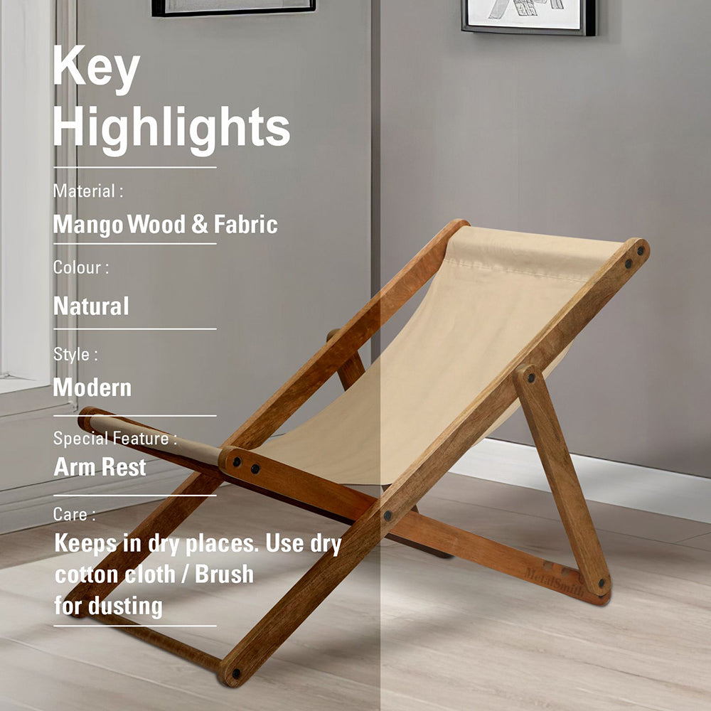 The Better Home Recliner Chair for Home Recline |Folding Chair/Camping Chair/Foldable Chair/Garden Chair |Outdoor Chair/Outdoor Furniture / Wooden & Fabric Material (Natural)