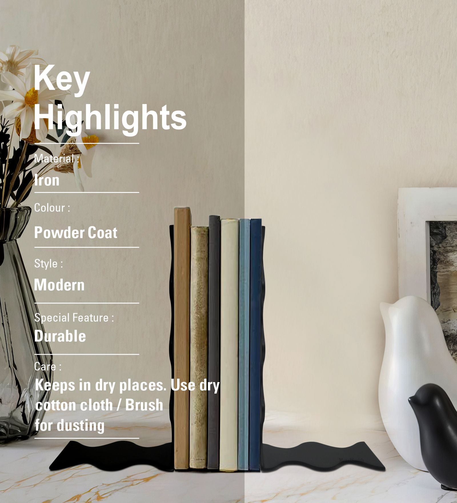 Metalsmith Decorative Metal Bookends | Set of 2 for Office, Library & Home Décor