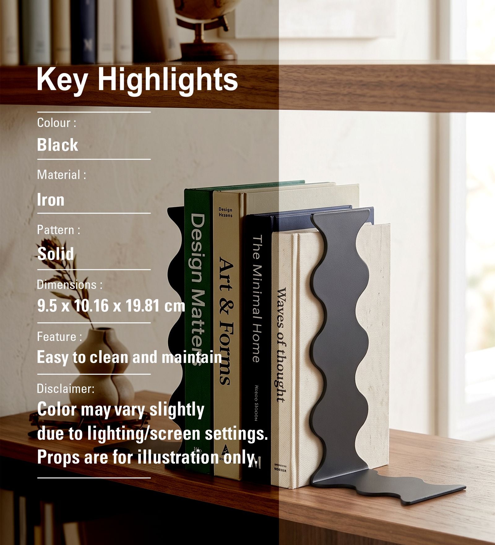 Wavy Metal Bookend - Black