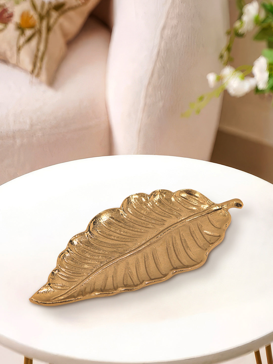 Gold Leaf Decorative Serving Tray Platter Decorative Tray for Center Table Centerpiece Platter Tray for Home Décor - Gold
