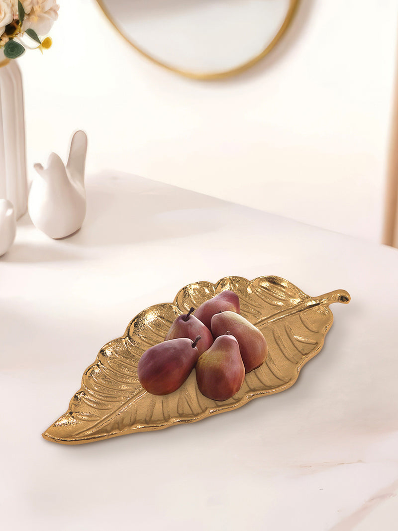 Gold Leaf Decorative Serving Tray Platter Decorative Tray for Center Table Centerpiece Platter Tray for Home Décor - Gold