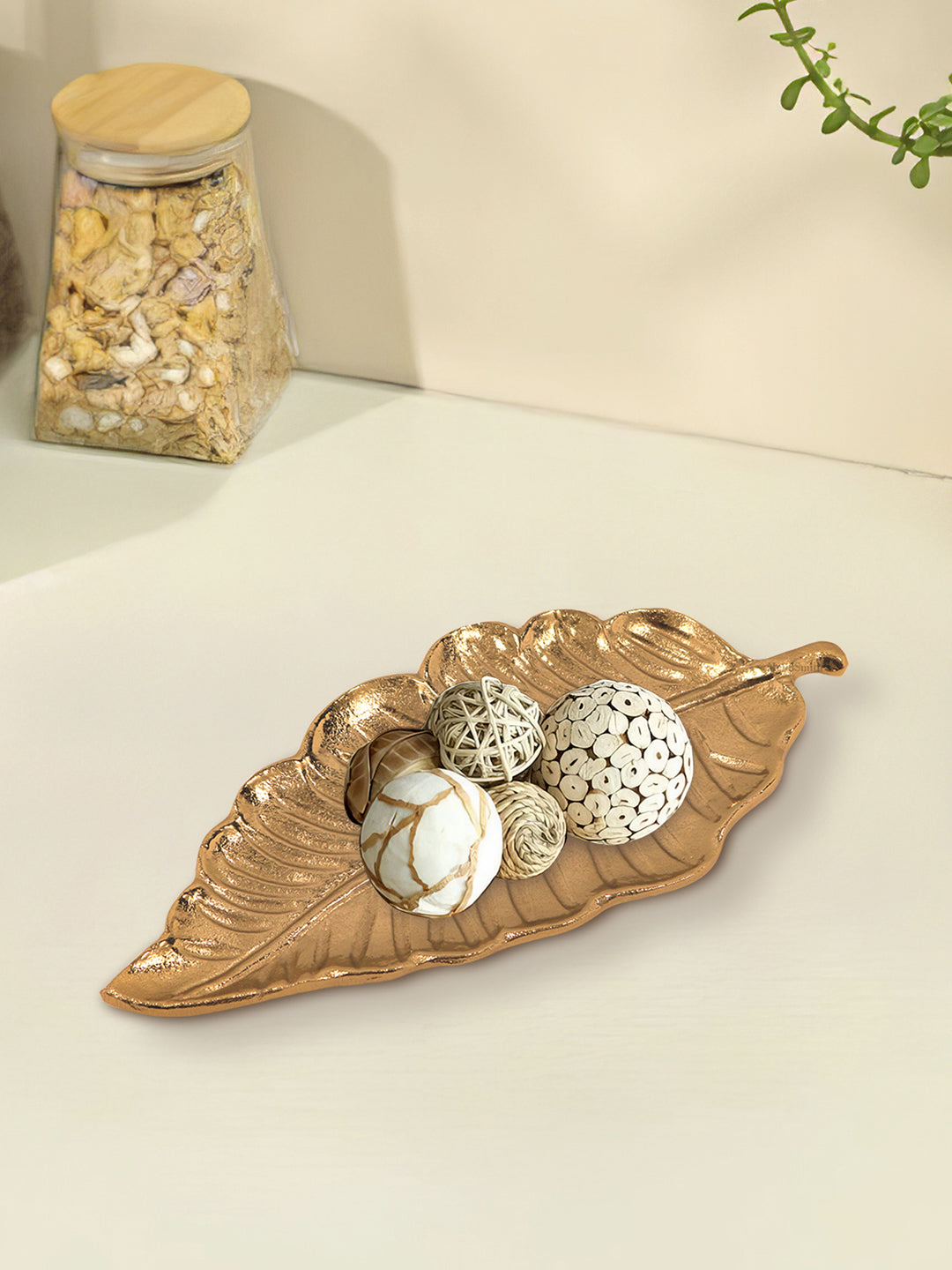 Gold Leaf Decorative Serving Tray Platter Decorative Tray for Center Table Centerpiece Platter Tray for Home Décor - Gold