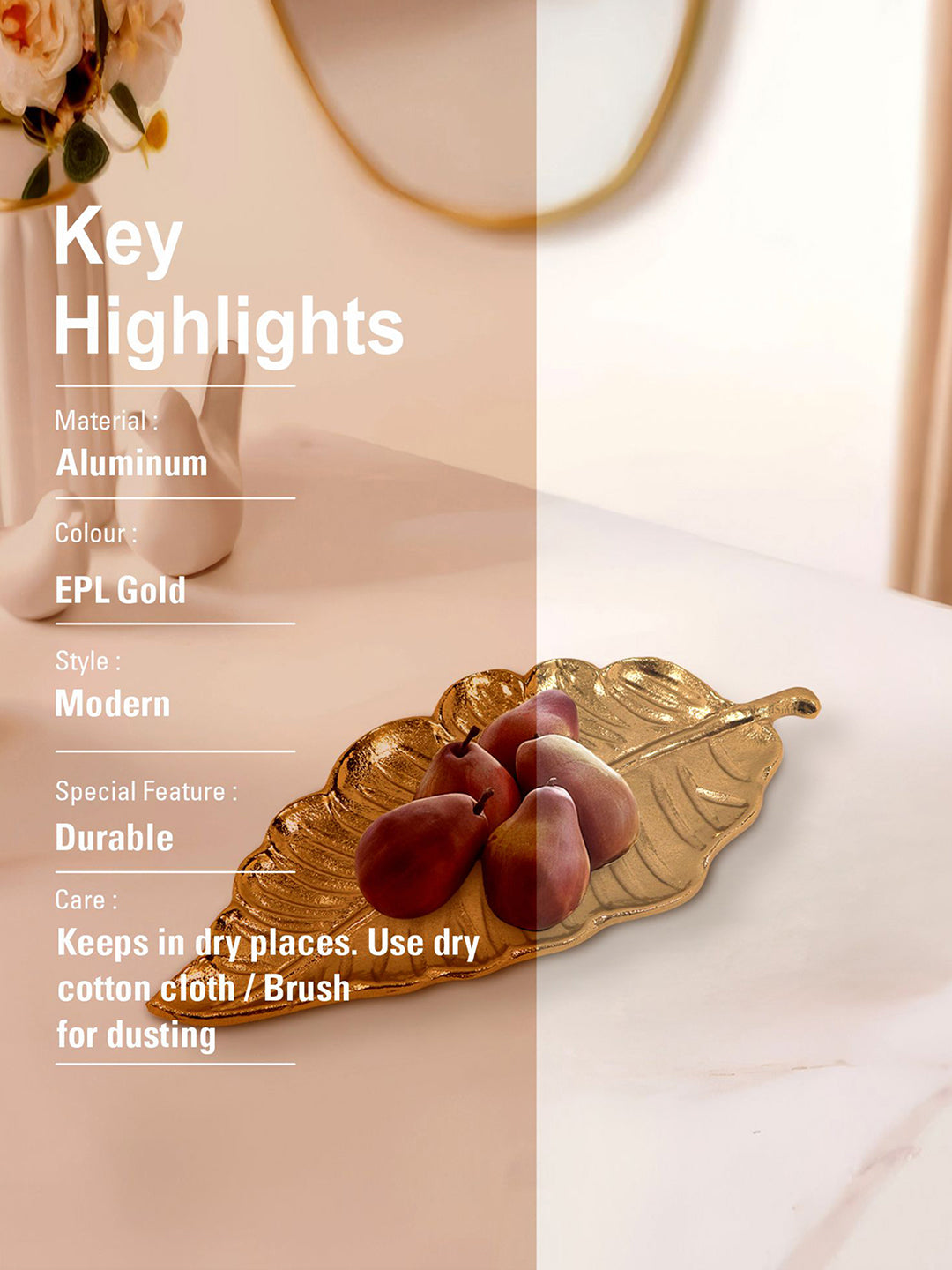 Gold Leaf Decorative Serving Tray Platter Decorative Tray for Center Table Centerpiece Platter Tray for Home Décor - Gold