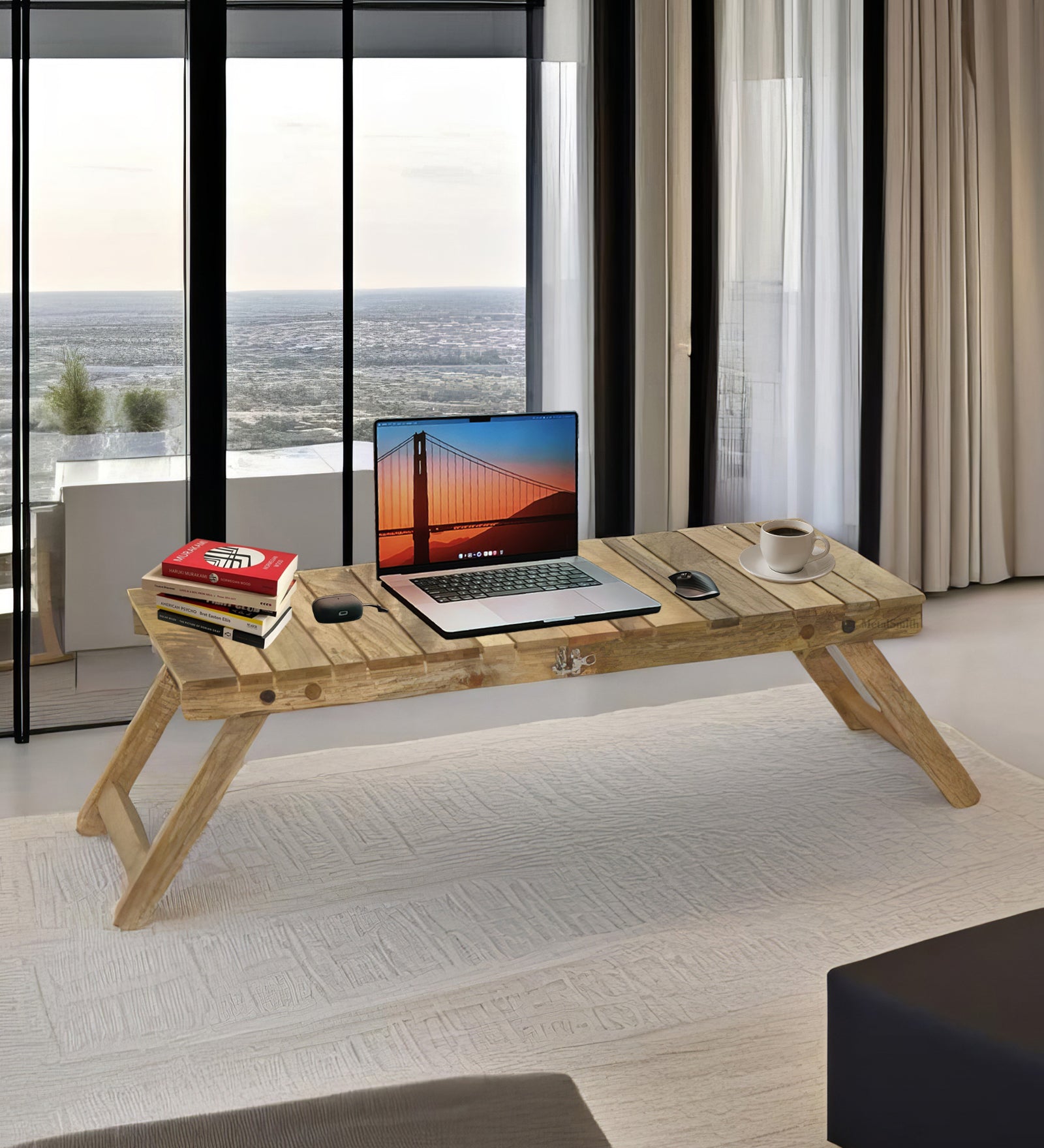 Wooden Decorative Foldable Multipurpose Study Table , Laptop Table For Office , Living Room ( Pre - Assemble )