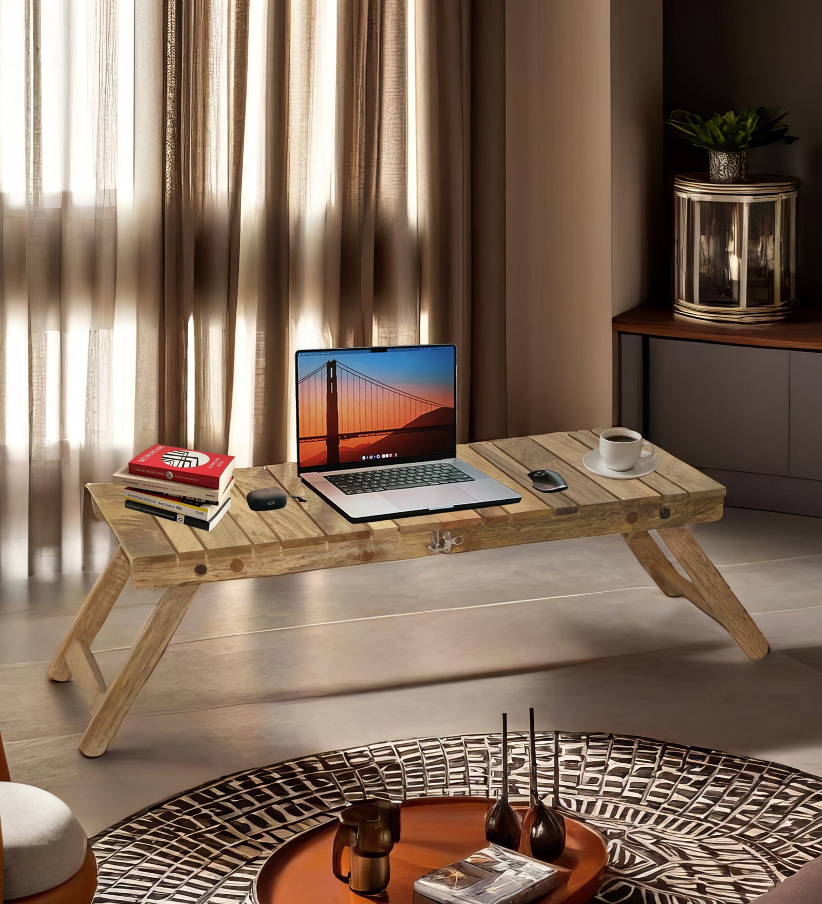 Wooden Decorative Foldable Multipurpose Study Table , Laptop Table For Office , Living Room ( Pre - Assemble )