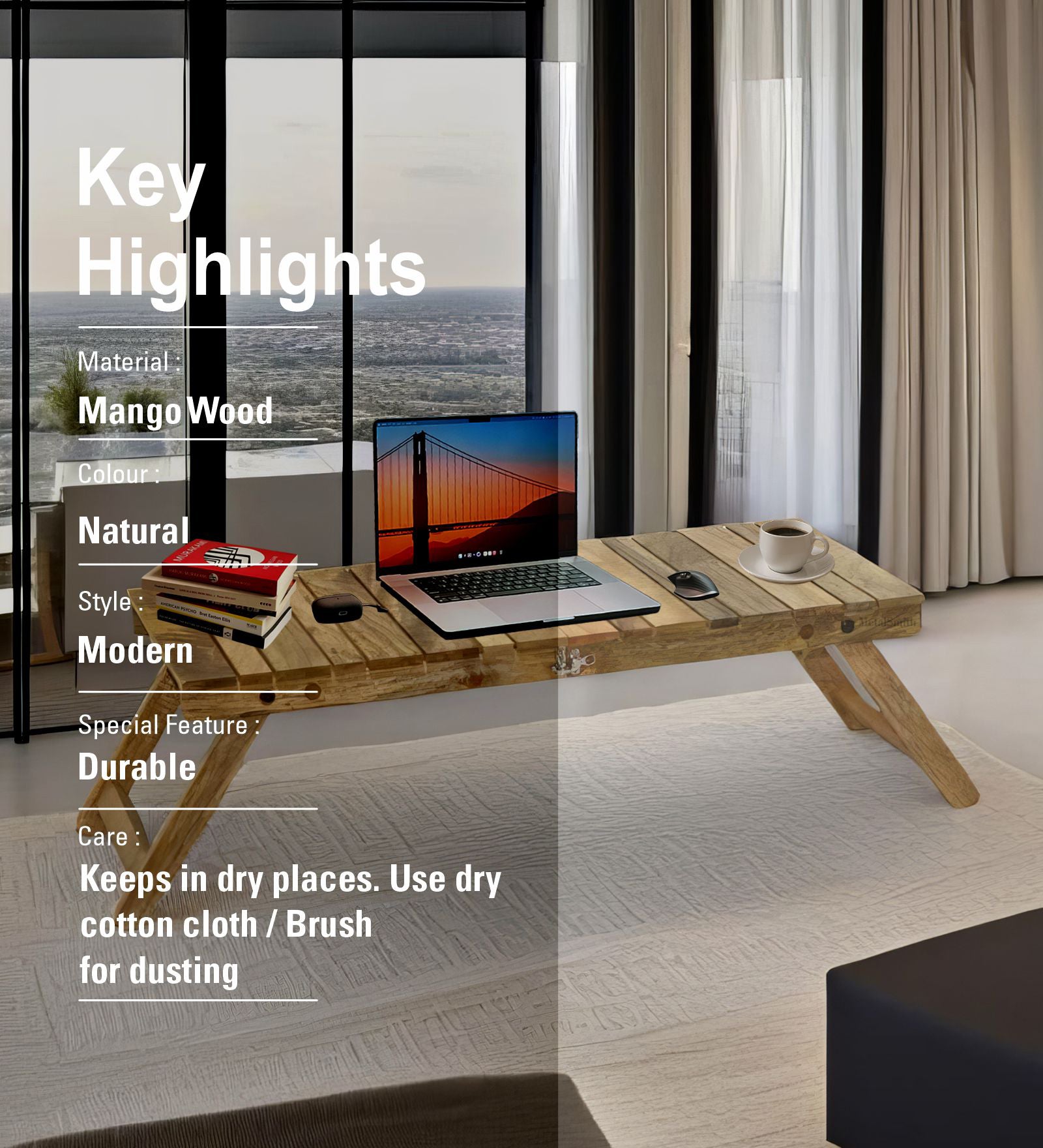 Wooden Decorative Foldable Multipurpose Study Table , Laptop Table For Office , Living Room ( Pre - Assemble )