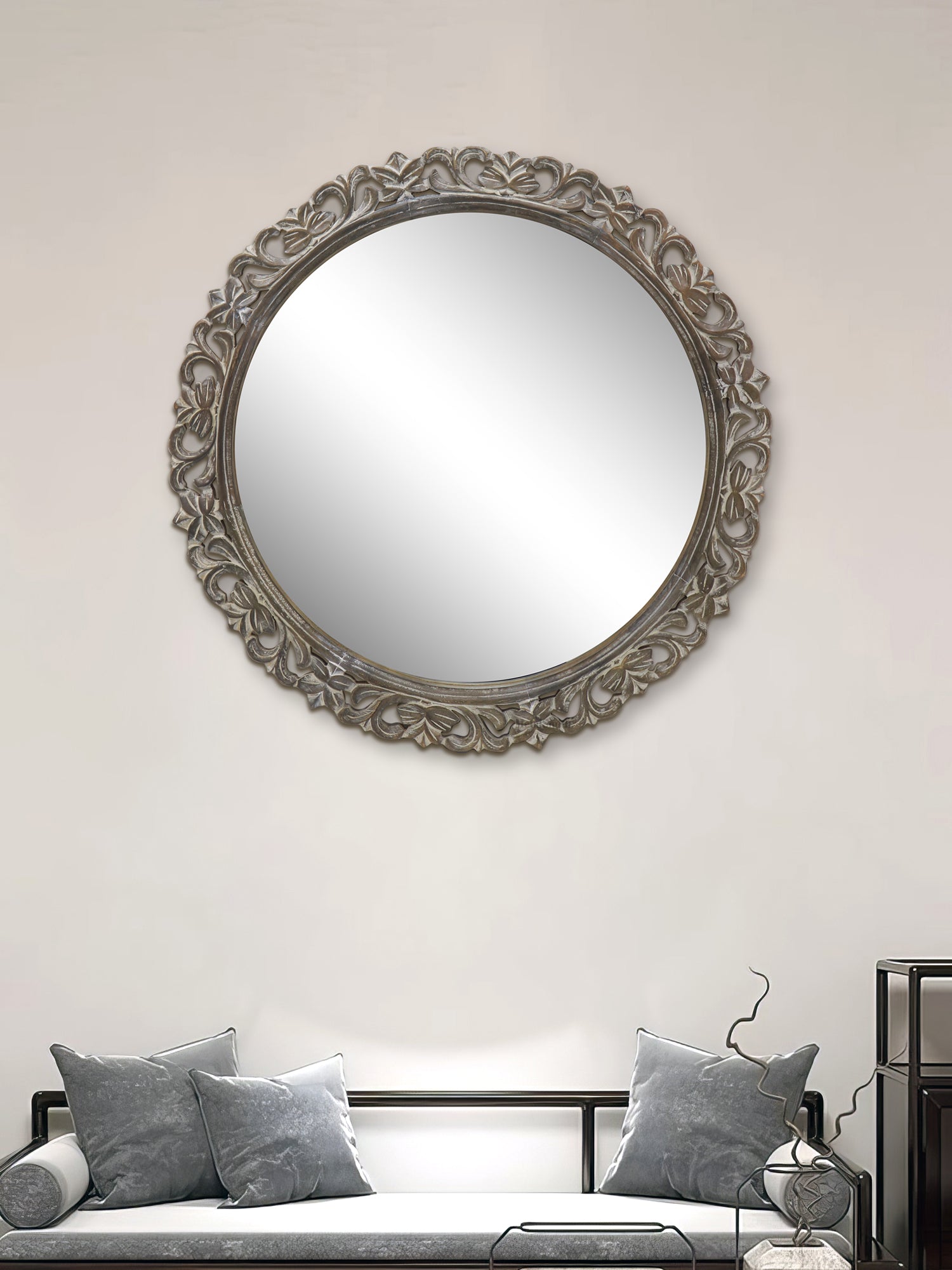 Decorative Hanging Mirror With Wooden Frame For Bathroom Wall Décor And Living Room