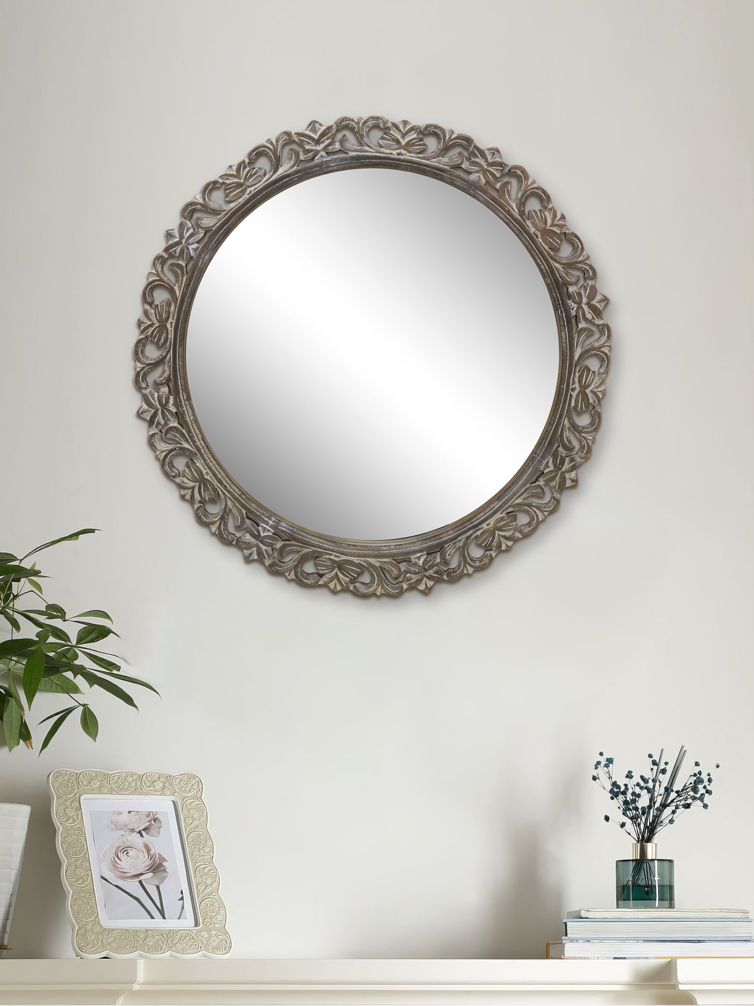Decorative Hanging Mirror With Wooden Frame For Bathroom Wall Décor And Living Room