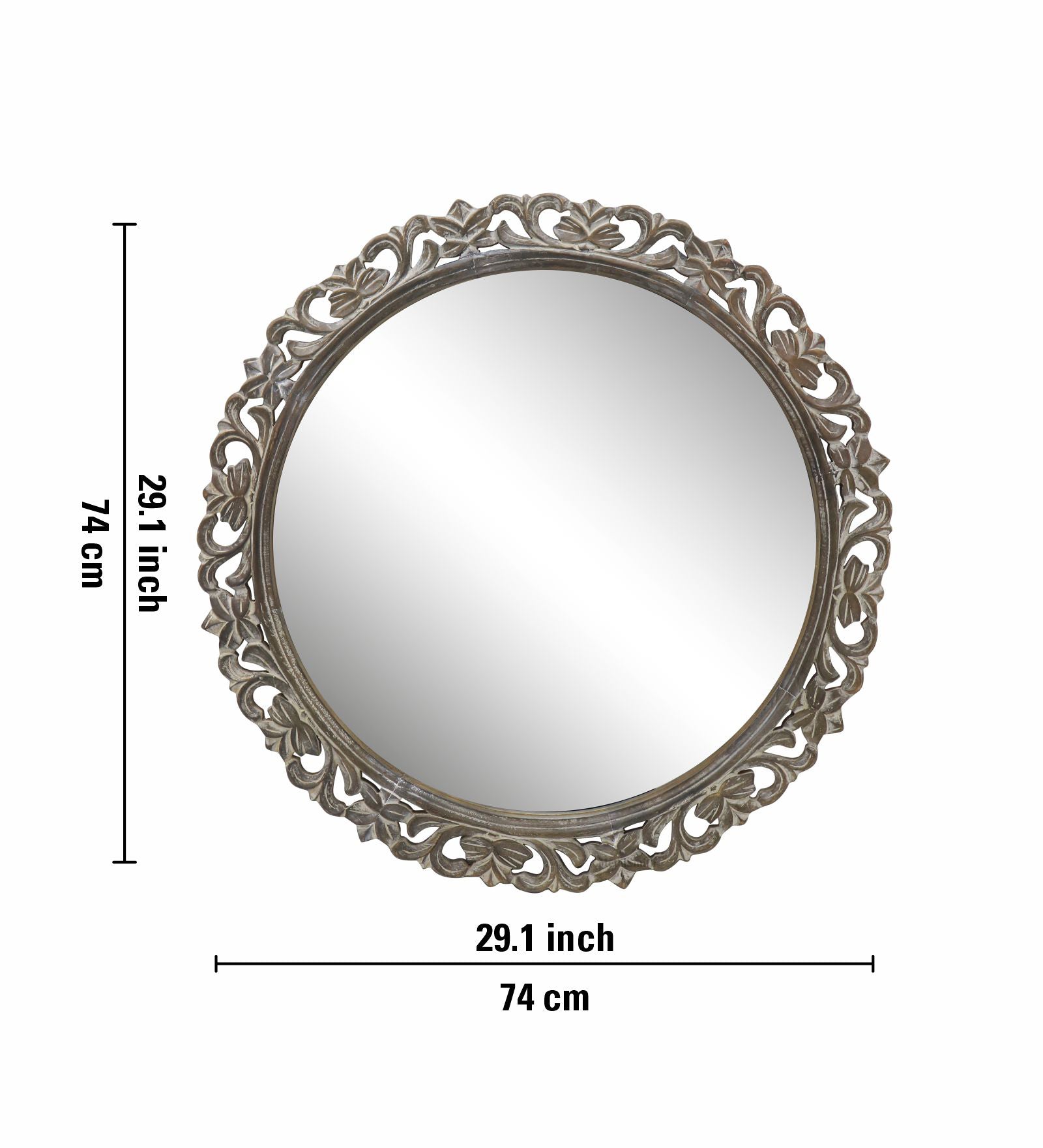 Round Wall Mirror With Wooden Frame - Natural