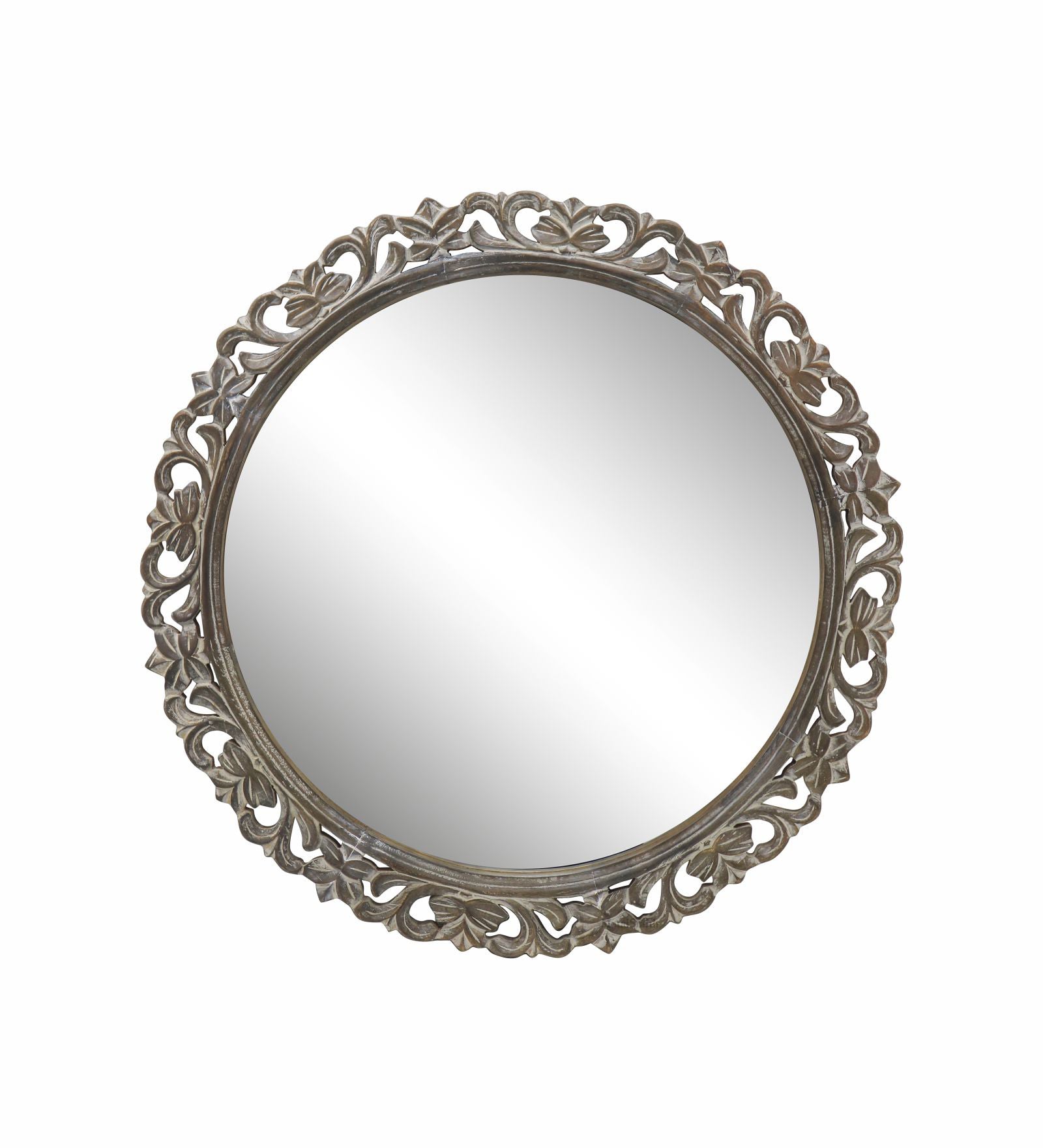 Round Wall Mirror With Wooden Frame - Natural