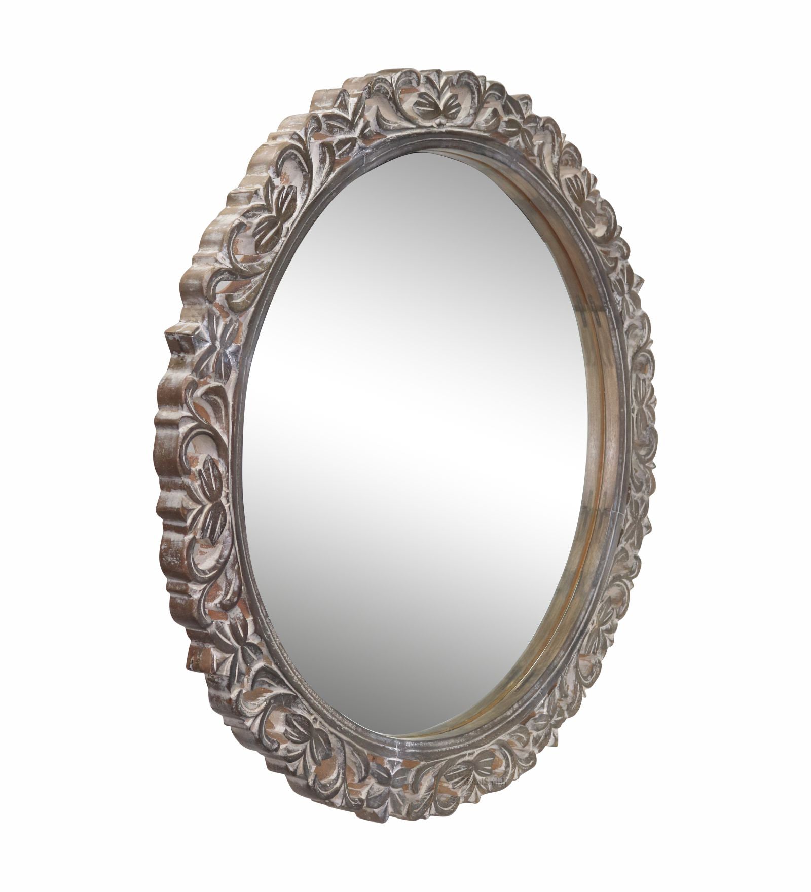 Round Wall Mirror With Wooden Frame - Natural