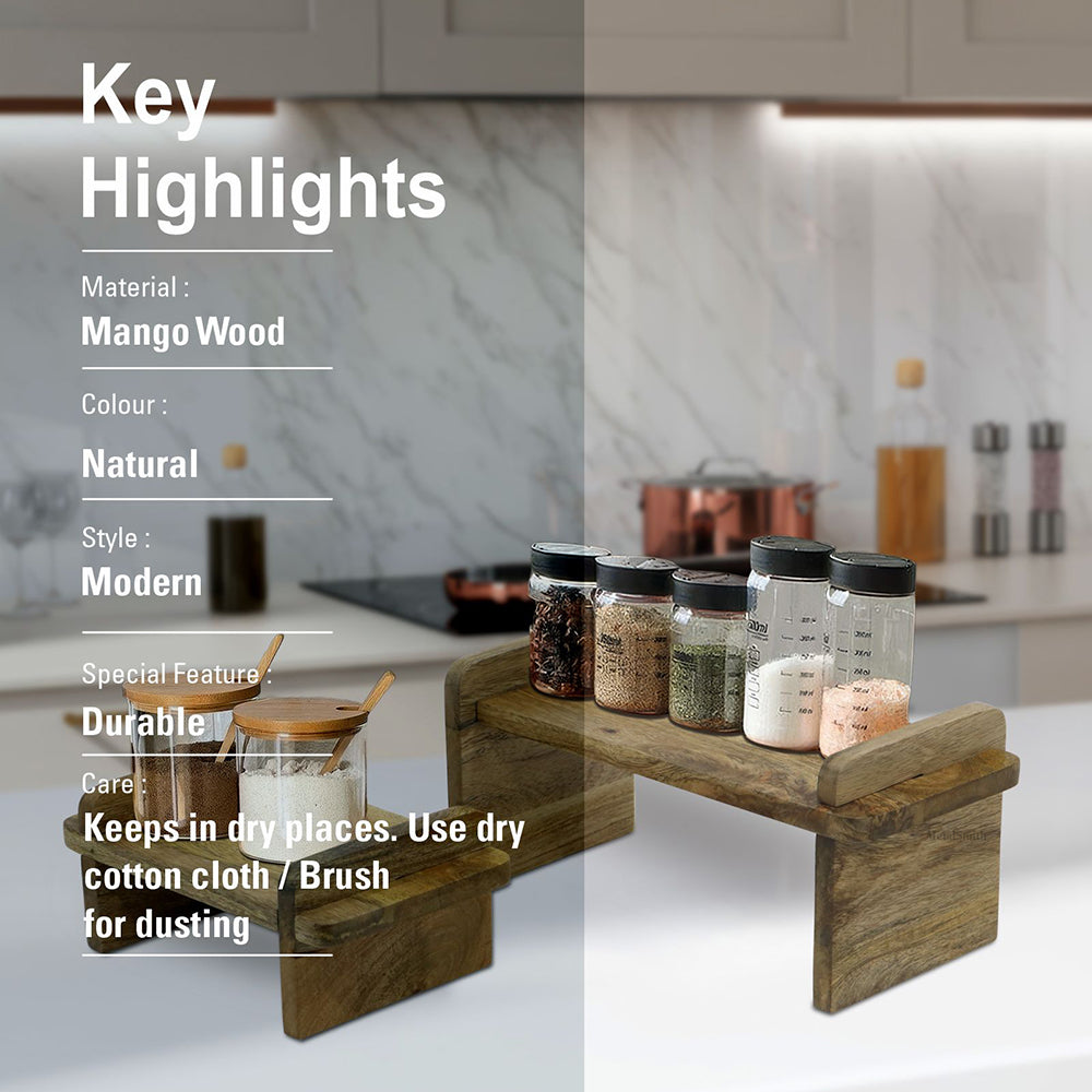 Decorative Kitchen Organizer Rack , Wooden Spice Rack Kitchen Countertop Organizer, Shelf Rack for Kitchen Storage, Wooden Shelf, Oil Stand, Tabletop Rack for Makeup, Office