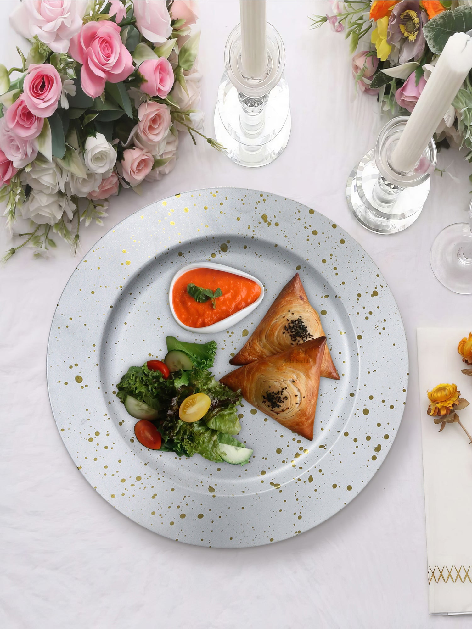 Metalsmith Round Decorative Serving Plate For Formal Occasions, Parties And Wedding Charger Plate (Pack of 4)