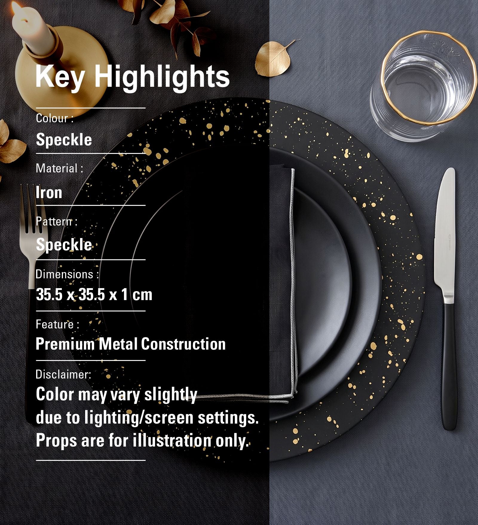 Metal Serving Platter, Pack Of 4 - Black