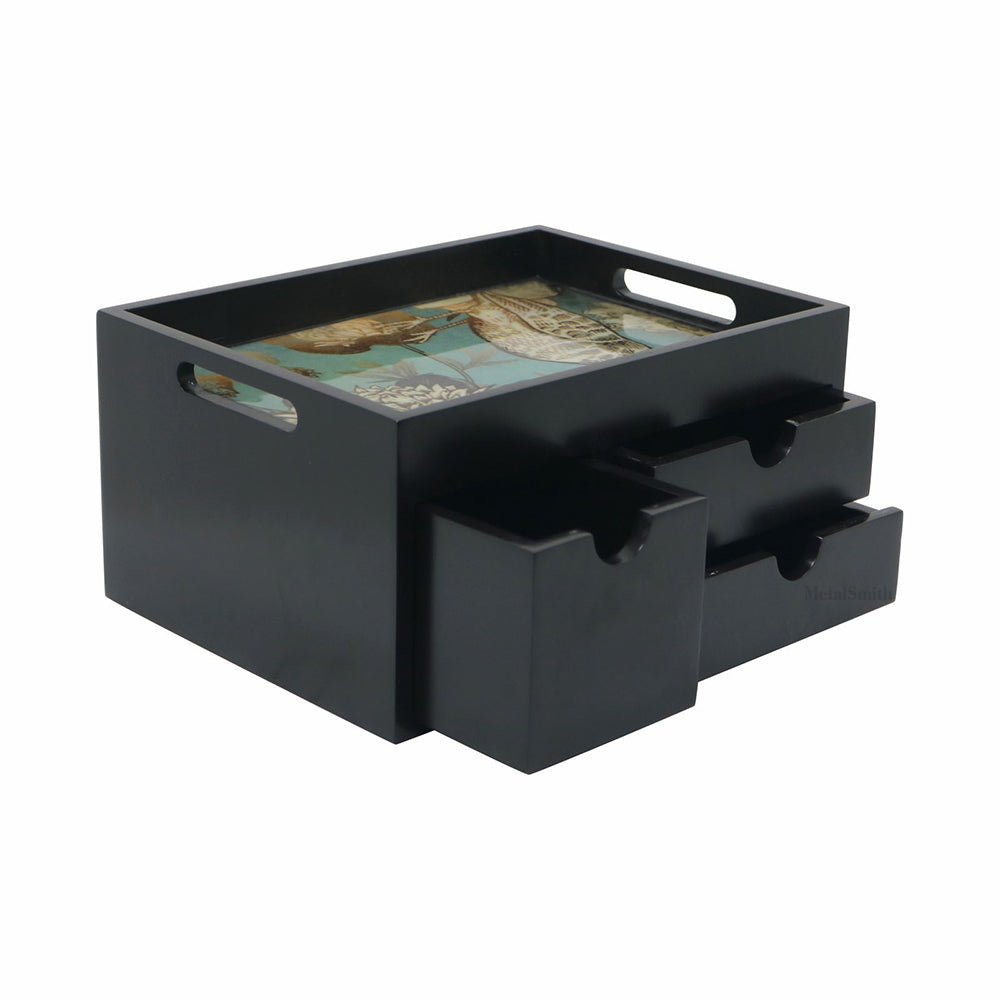 Wooden Serving Tray With Storage Drawer - Brown