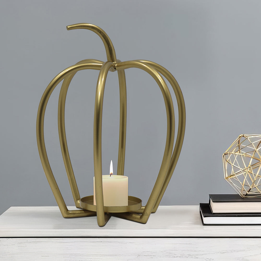 Pumpkin Shaped Metal Candle Holder - Gold