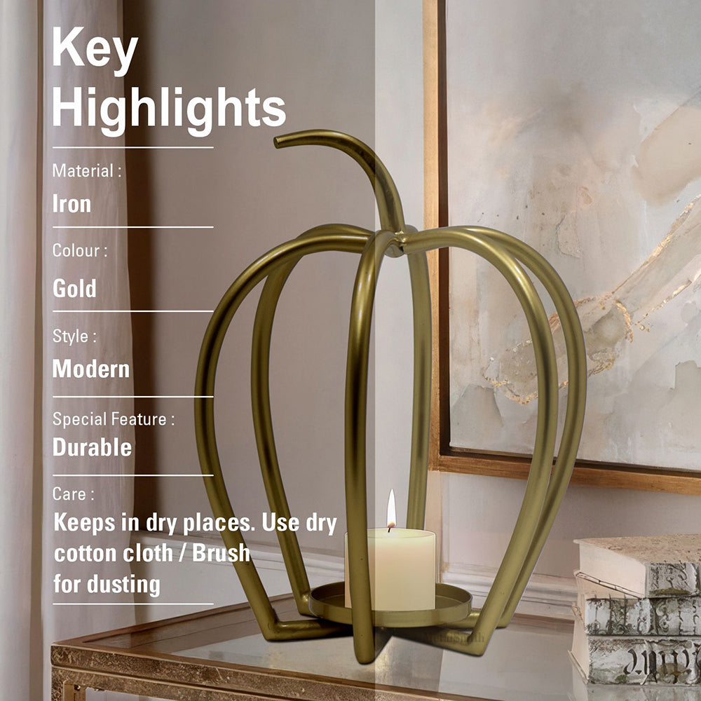 Pumpkin Shaped Metal Candle Holder - Gold