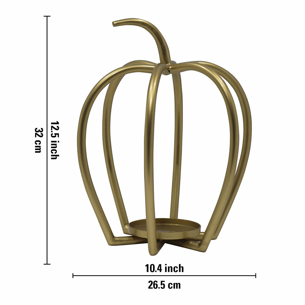 Pumpkin Shaped Metal Candle Holder - Gold