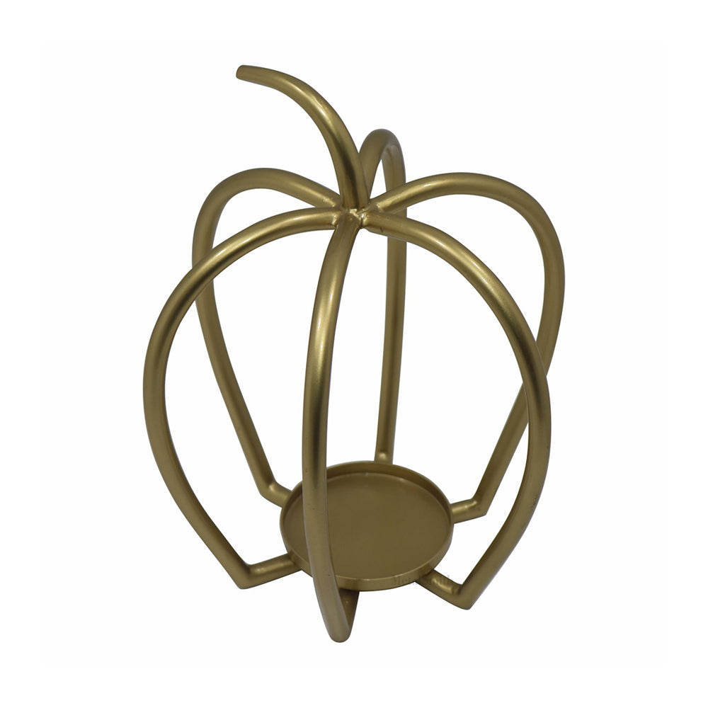 Pumpkin Shaped Metal Candle Holder - Gold