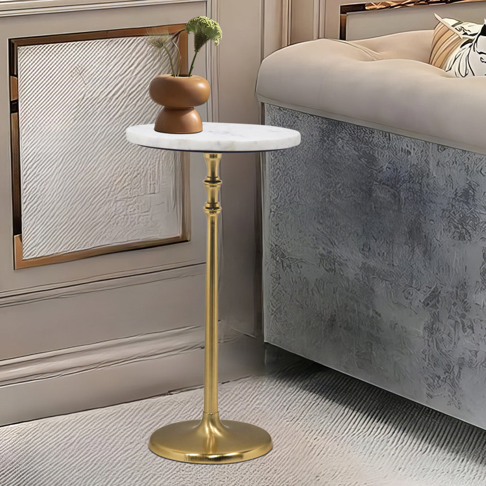 Metal Side Table Marble Top For Living Room, Bedroom, Kitchen, Home, Balcony And Office