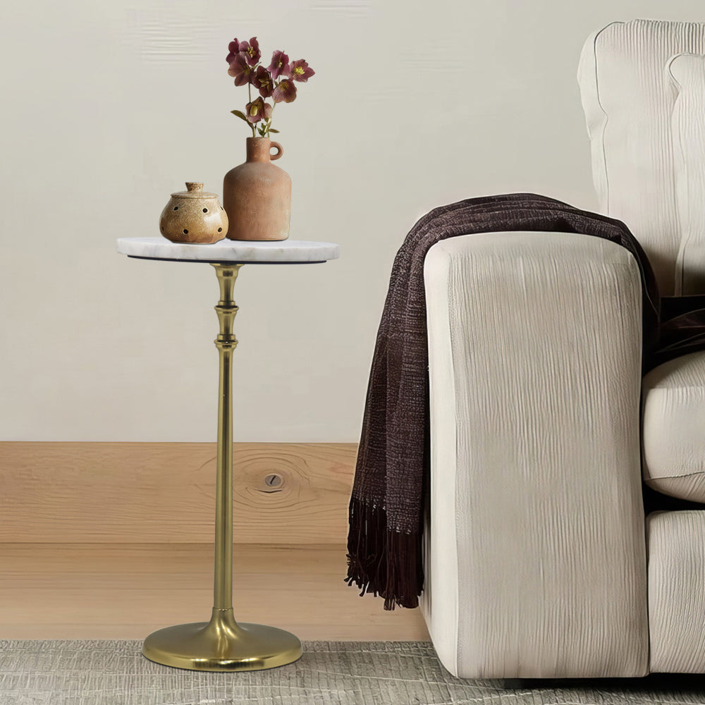 Metal Side Table Marble Top For Living Room, Bedroom, Kitchen, Home, Balcony And Office