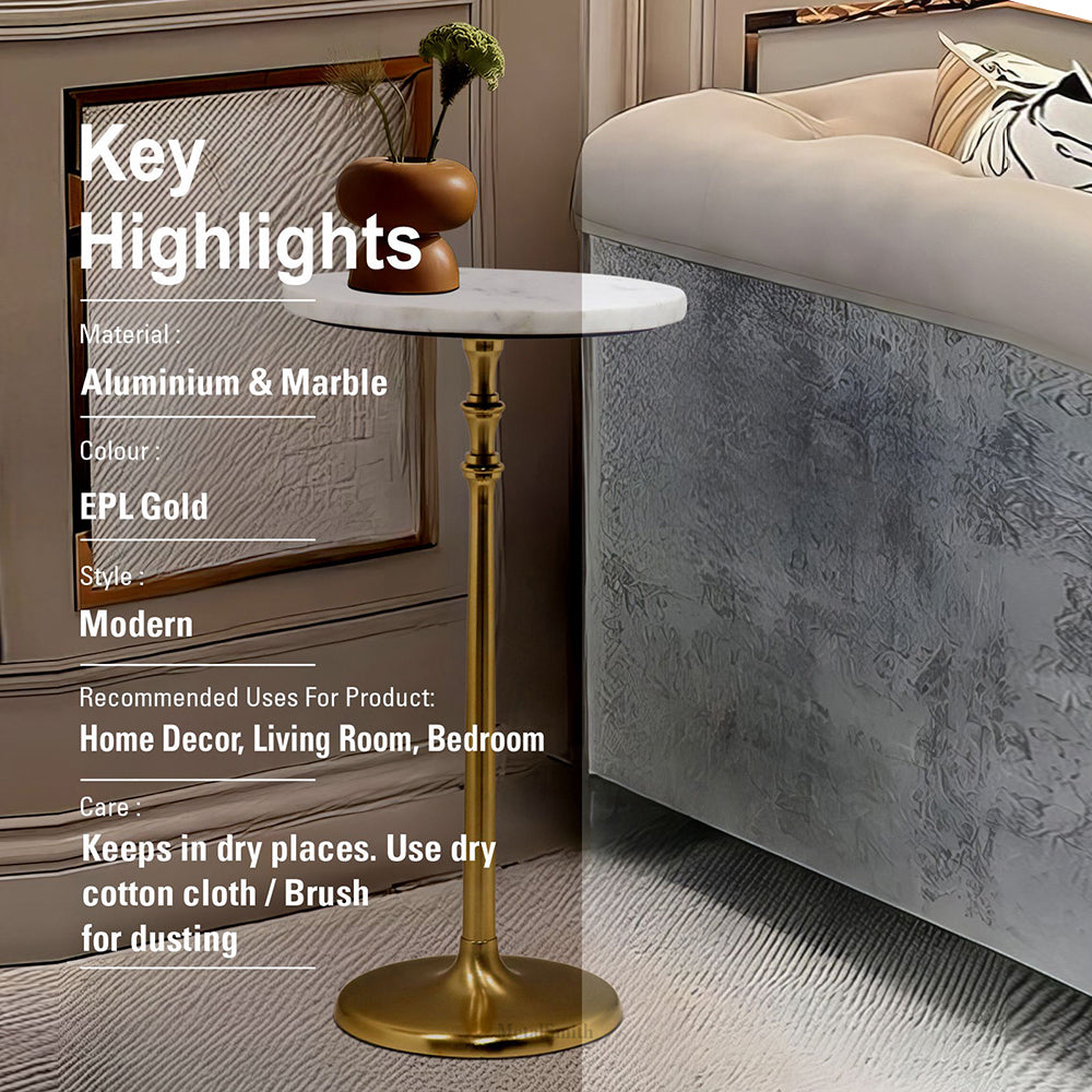 Metal Side Table With Marble Top - Gold & White