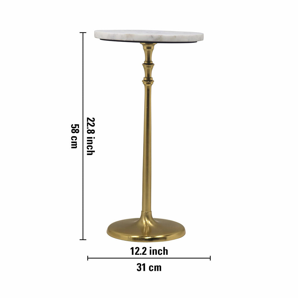 Metal Side Table With Marble Top - Gold & White