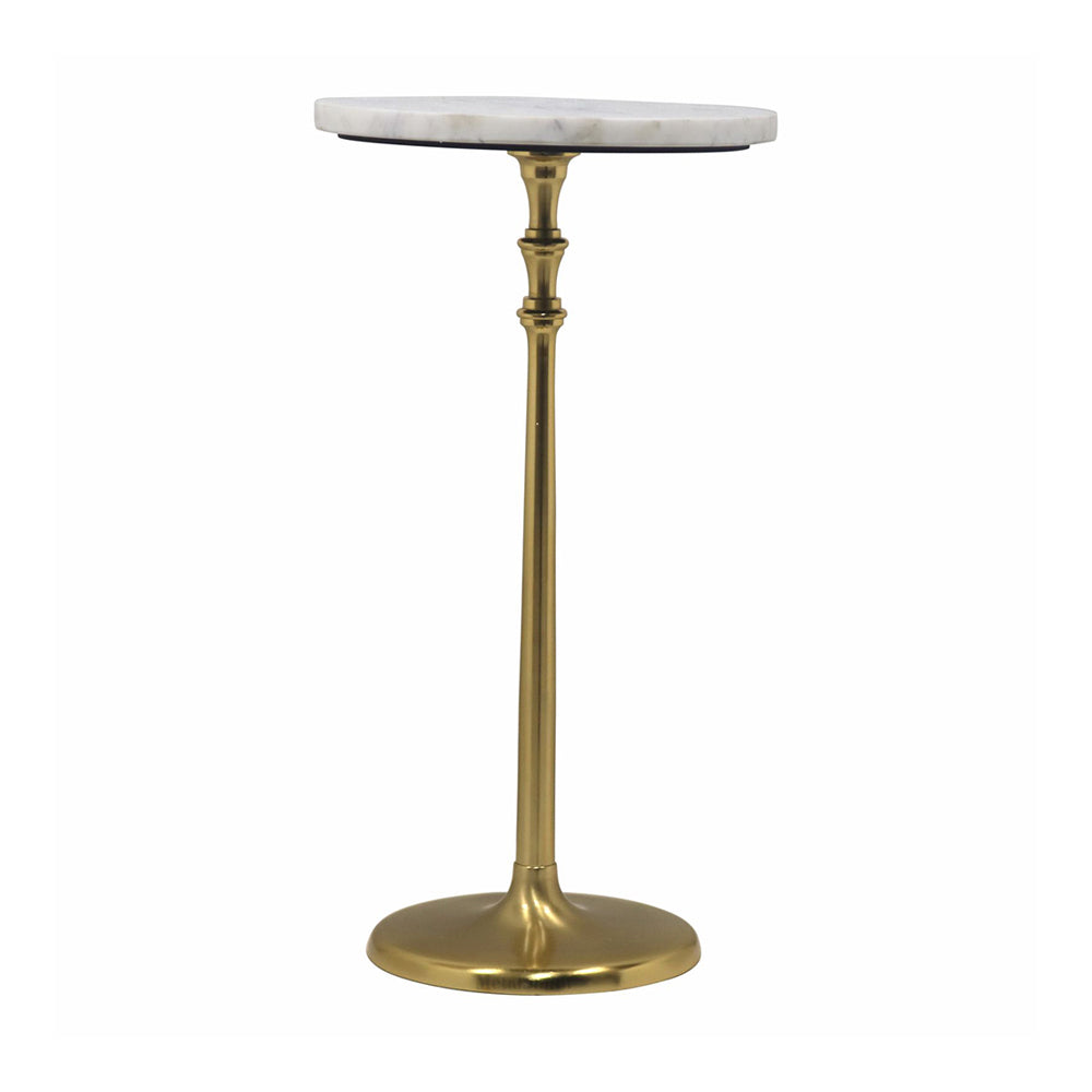 Metal Side Table With Marble Top - Gold & White