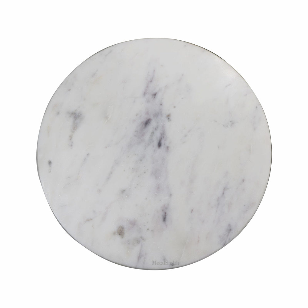 Metal Side Table With Marble Top - Gold & White